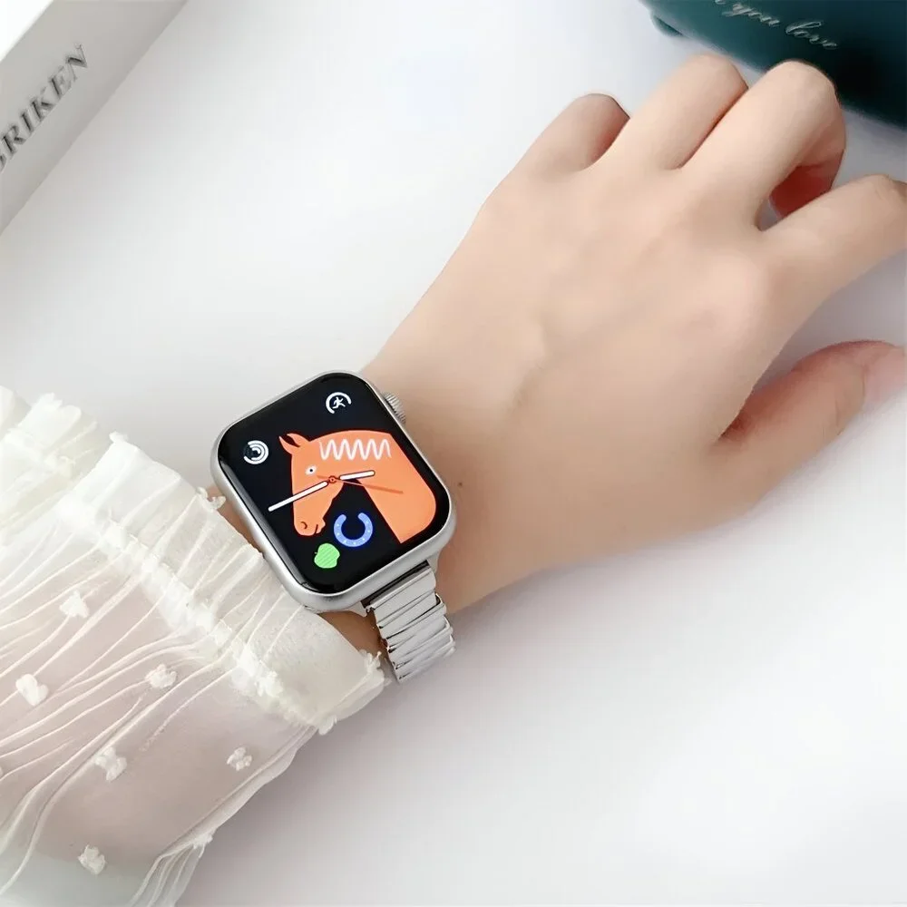 Apple Watch Band Stylish Adjustable Slim Strap Silver Stainless Band - Silver